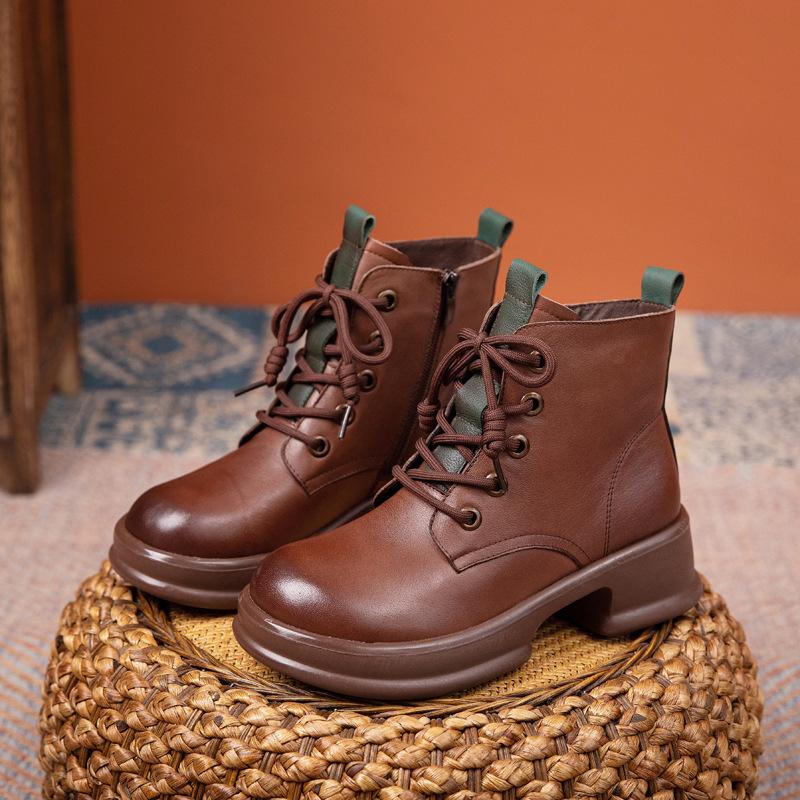 

Первый слой коровьей кожи, новые бархатные теплые повседневные кожаные британские ботинки Мартин для женщин на осень и зиму 2025 40