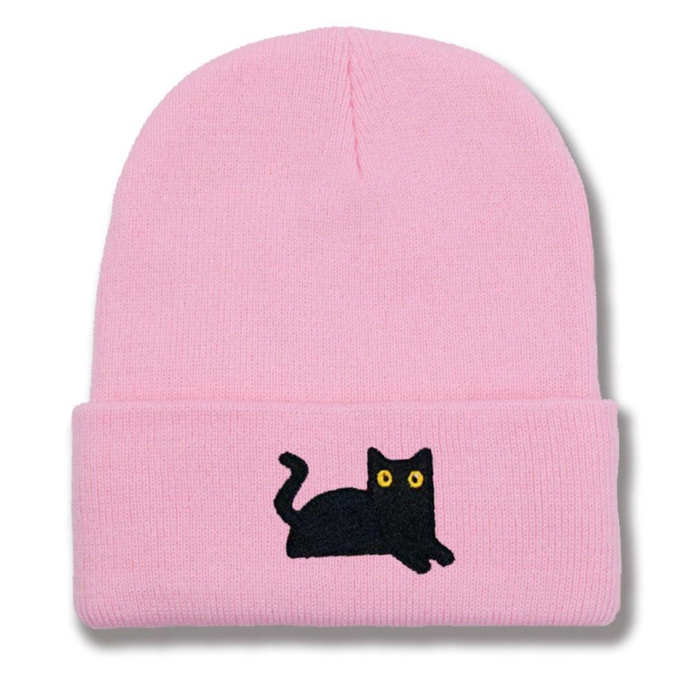 Cute Knit Beanies Embroidery Knit Cap Casual Embroidered Cat Knitted Hat Winter