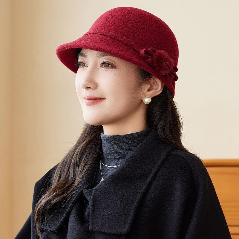 Autumn and Winter Basin Hat Retro Hepburn Style Bow Bucket Hat Ladies Elegant Woolen Fashion Basin Hat