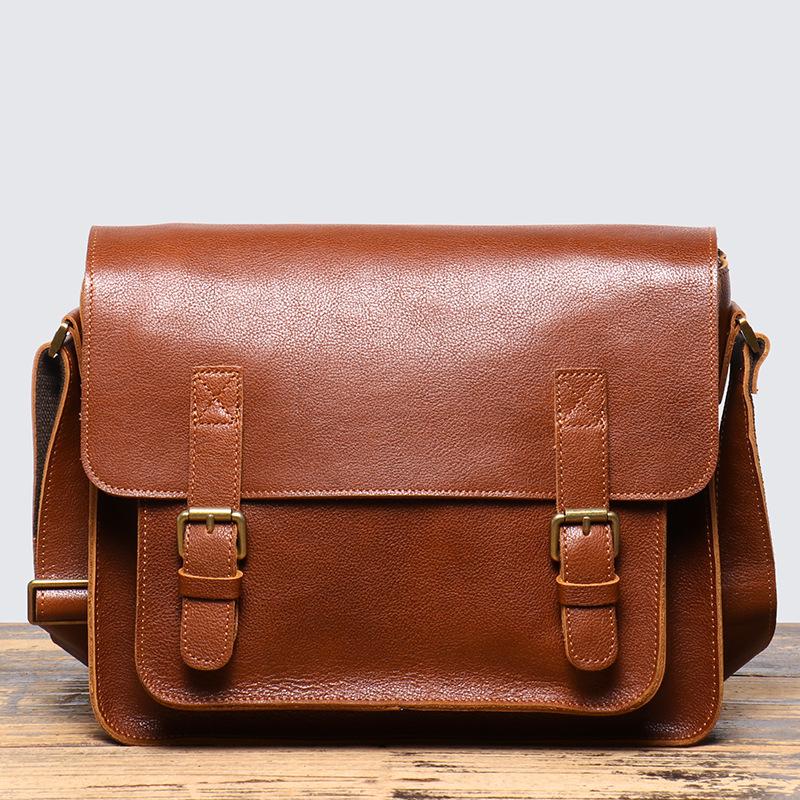 Vintage Men S Leather Shoulder Bag Women S Vegetable Tanned Leather Crossbody Bag Cowhide Cambridge Bag