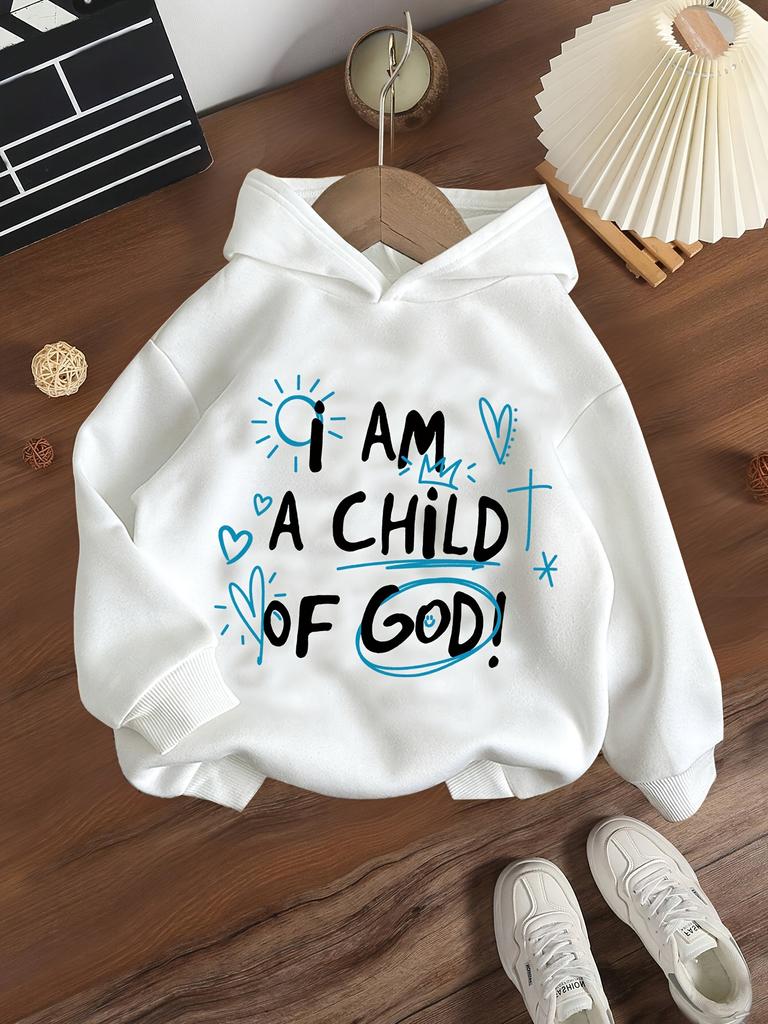 Boys'"Youngsters of God" Hoodie Pullover with Fun Alphabet Design, Casual Regular-Fit Knit Fabric for Daily Wear, Sweater Hoodie