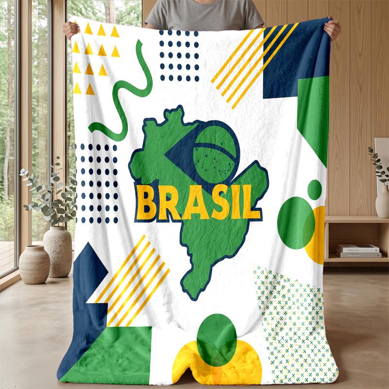 Coperta in Flanella Stampata Calcio Brasile Amica della Pelle Calda Decorativa Plaid per Divano Letto Interno Uso Quotidiano