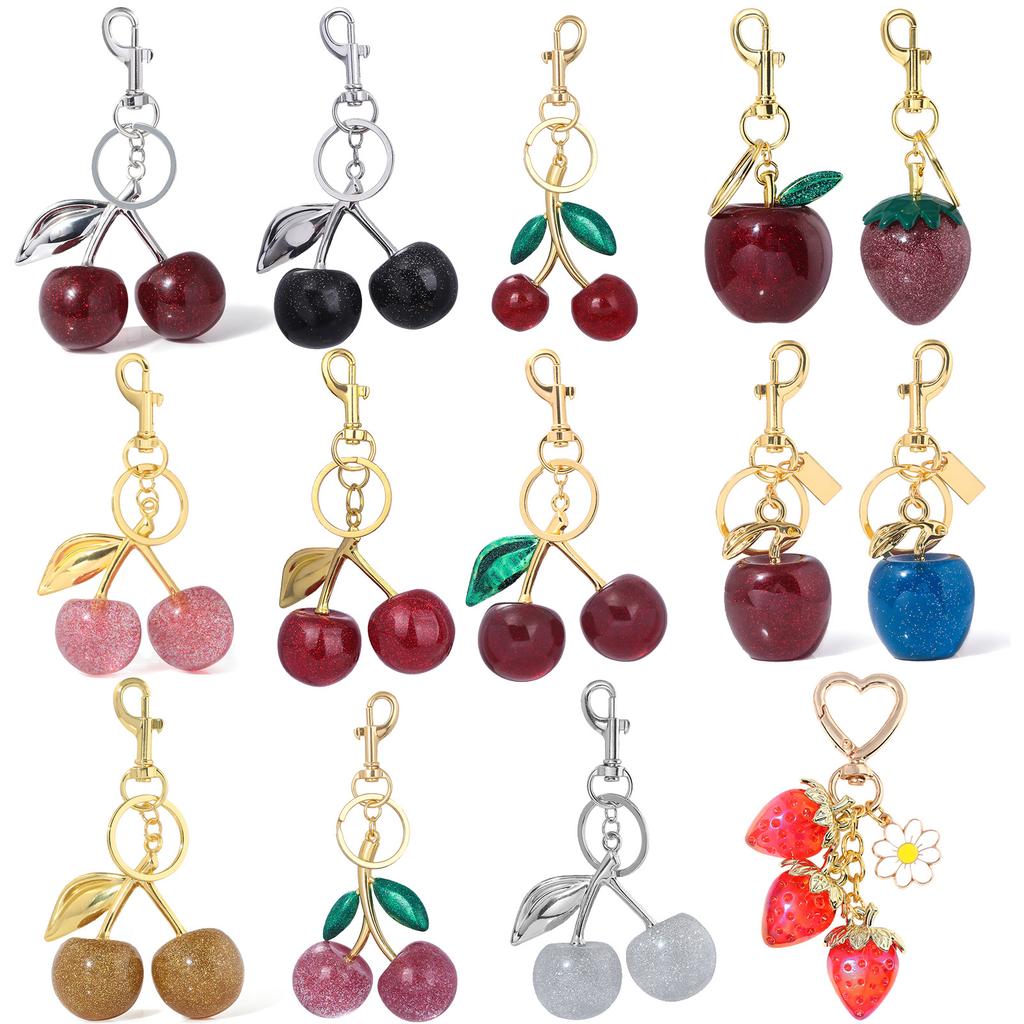 Fashion Delicious Red Cherry Keychain Summer Fruits Cherries Pendant Keyring For Women Men Jewelry Bag Accessories Gift
