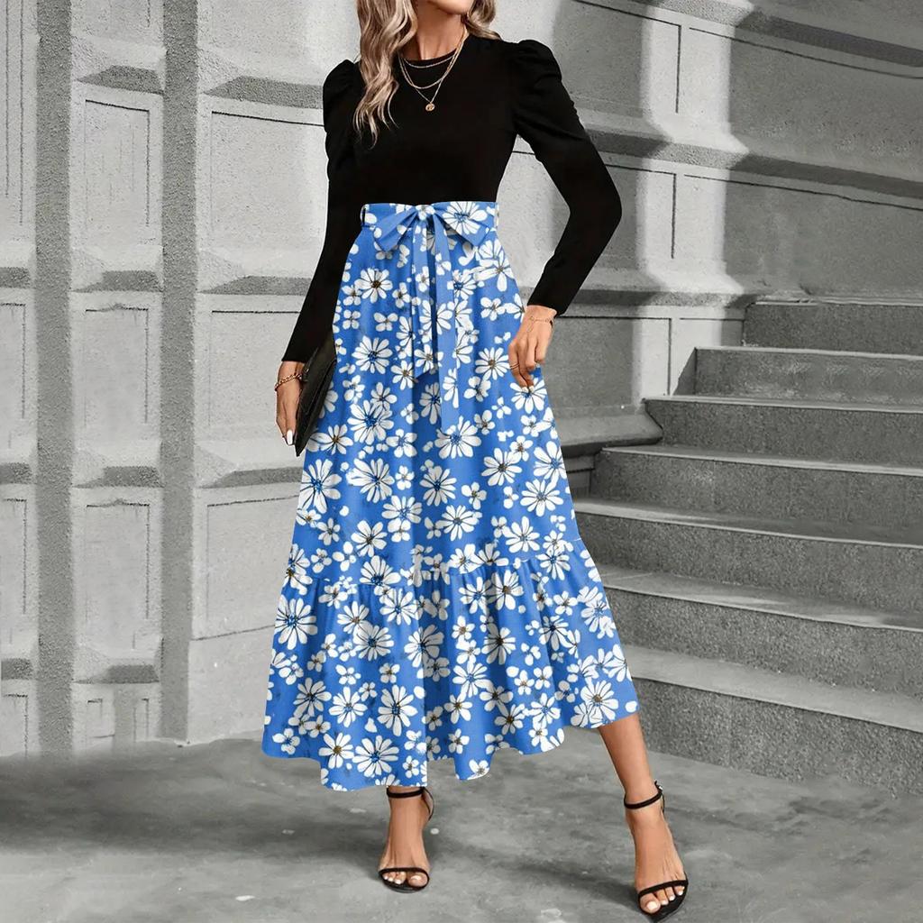 Modisches und elegantes Kleid mit Blumendruck und hoher Taille für Damen