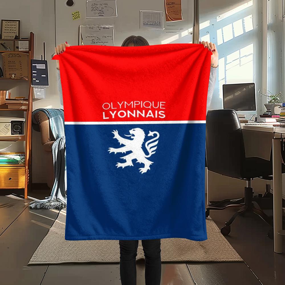 1PC Olympique Lyonnais Print Flannel Blanket, High quality Comfortable for All Seasons, Home Decor, Warmth and Comfort, Perfect for Christmas Gifts