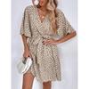 2026 Women's Spring/Summer New V-neck Short-sleeve Waist-cinching Dress
