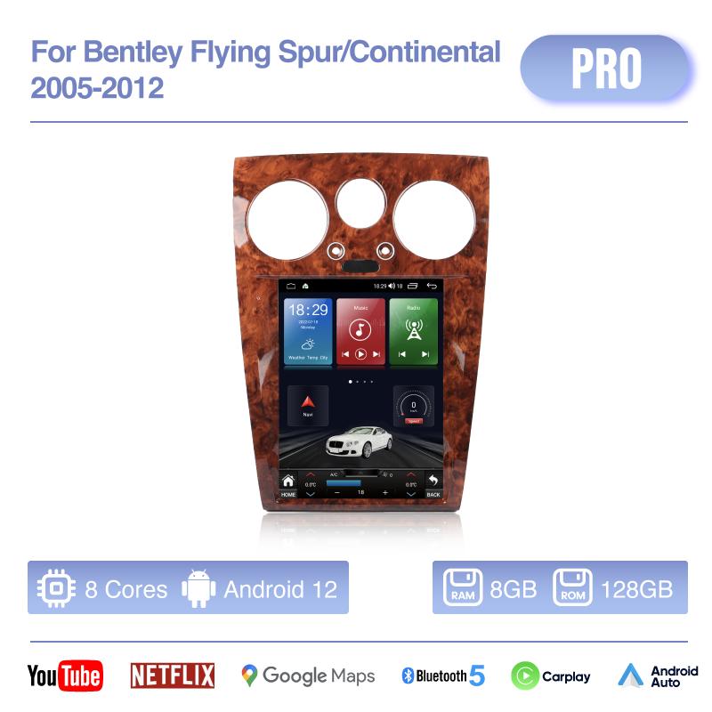 12.1Inch For Bentley Flying Spur/Continental 2005-2012 Android12 MediaCarPlayer GPS Navigation 8Core 8+256G CarPlay 4G 360Camera