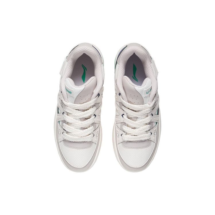 Li-Ning Yufeng Fabric Leather Shock Absorbing Non-Slip Wear-Resistant Breathable Low-Top Casual Shoes Women sneakers White Gray AGCS174-3