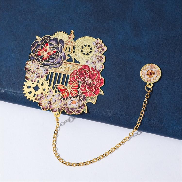 Creative Book Markers Flower & Clock Bookmarks with Pendant Chain Page Markers Retro Bookmarks for Students Teachers