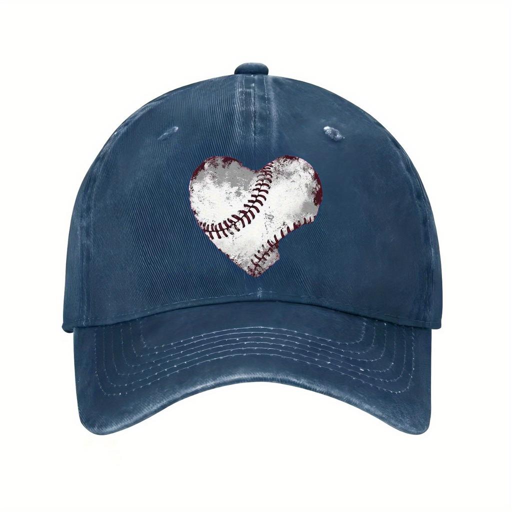 Baseball Heart Graphic Distressed Baseball Cap Adjustable Vintage Sports Hat Casual Unisex Adult