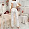 Heart Print Women’s Pajama Set: Stylish European & American Design, Wearable Outdoors, Long Pants, Two-Piece