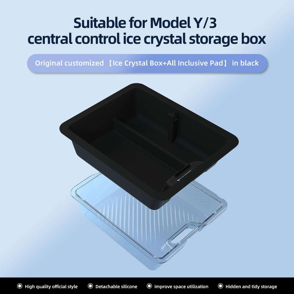 LUCKEASY for Tesla Model 3 Model Y 2023 Central Control Storage Box Ice Crystal Style Armrest Organizer Case Ca Accessories