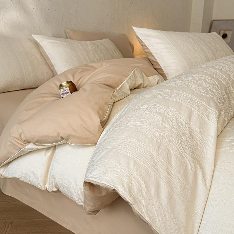 Class A Cotton Embossed Jacquard Brushed Dormitory Bedding Set - 3 Piece