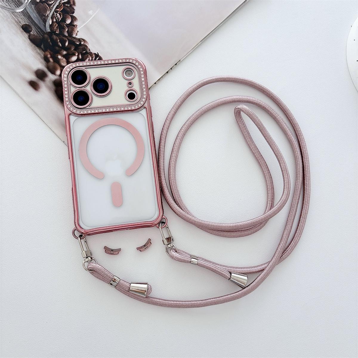 

Crossbody Lanyard for Magsafe Wireless Charge Glitter Diamond Phone Case for IPhone 17 16 15 Plus 14 13 Pro Max Protective Cover iPhone 15