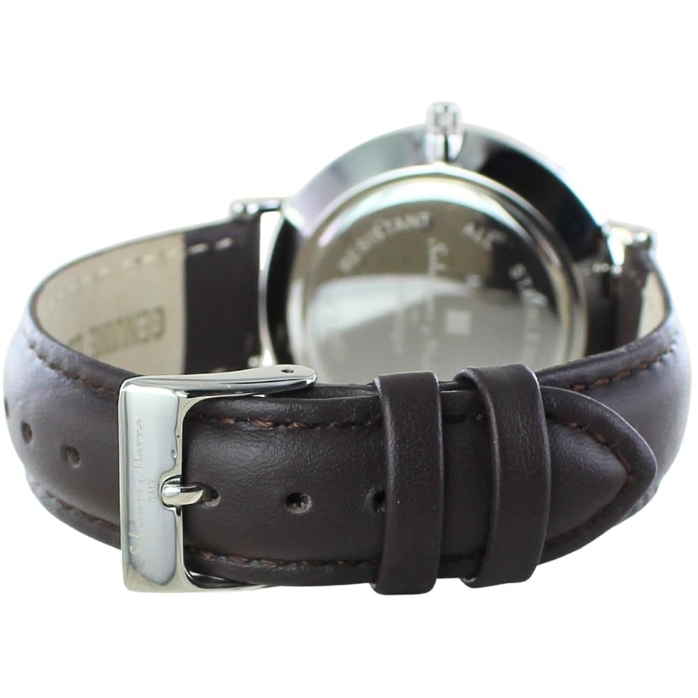 Salvatore Marra Sun & Moon Leather Gift Set Watch Men's White Dial Silver Case Genuine Leather Strap with Shopping Bag