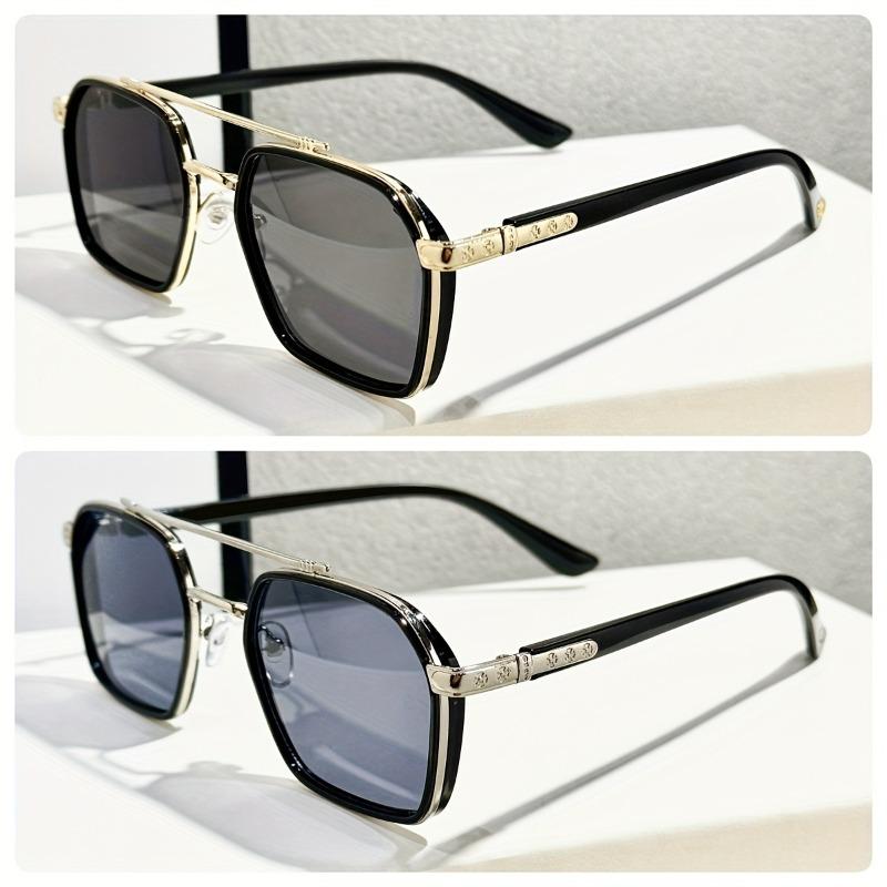 Vintage Inspired Double Bridge Glasses Metal Frame Black Golden Square Lens Stylish for Men & Women