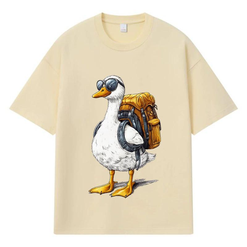 2026 Duck Pattern Printed Graphic Streetwear Y2k Harajuku Clothes 100% Cotton T Shirt Casual Oversized Summer Men T-shirt