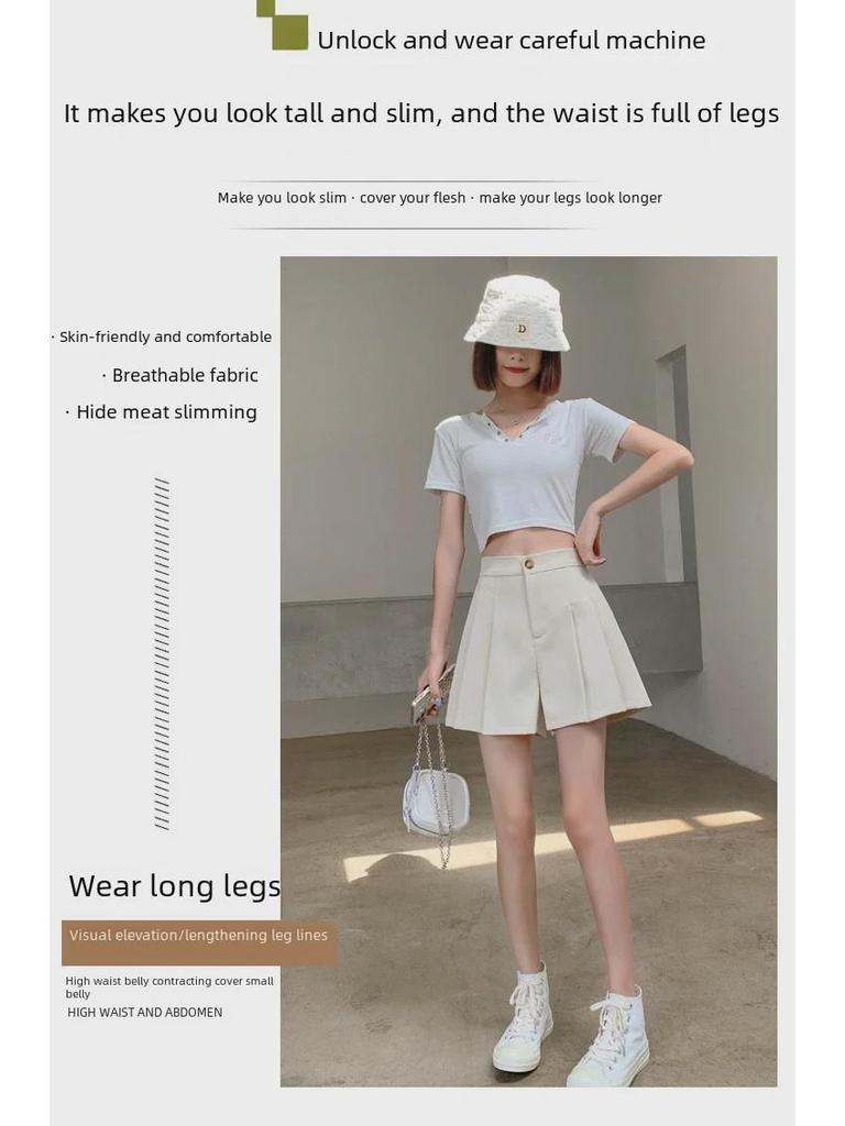 Women's Summer Wide-Leg A-Line Pleated Shorts, 2023: Slim, Loose Fit, Elastic Waist, Large Size Casual Pants