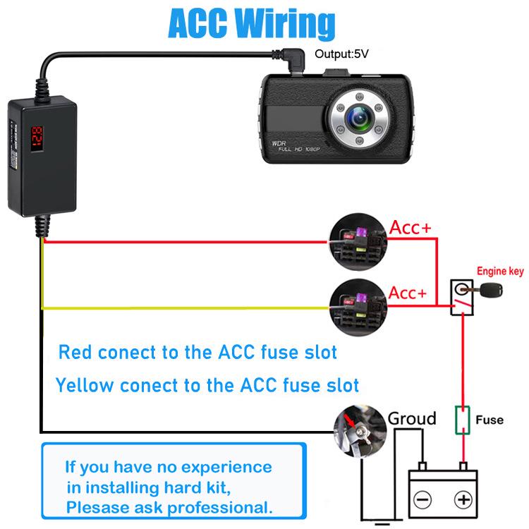 Caricabatteria per auto a tensione regolabile con dash cam time-lapse e display digitale