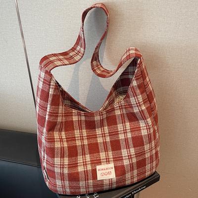 New Plaid Casual Handbag Lightweight Large-capacity Commuting Shoulder Bag Class Shopping Student Bag