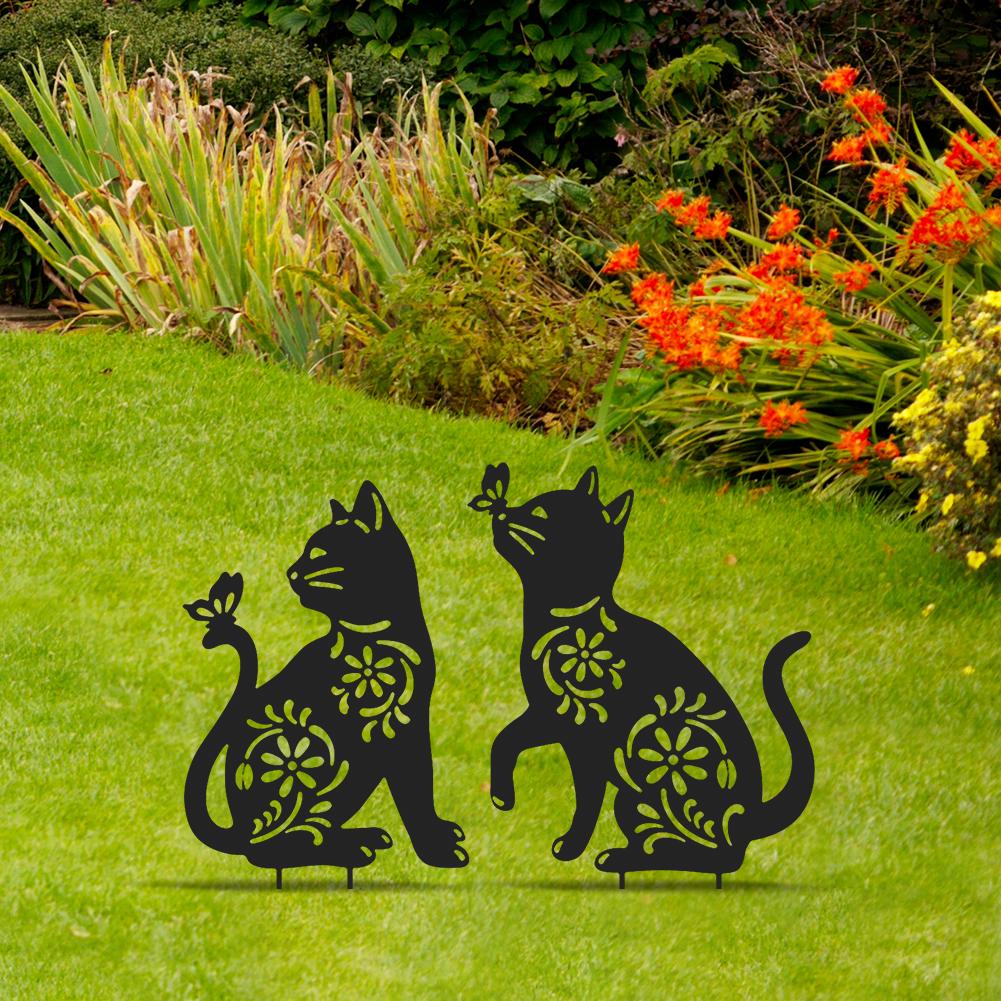 2Pcs Animal Silhouette Stakes Metal Black Animal Stakes Decorative Animal Stakes Cat Dog Stake Ornament Gift for Pet Lover