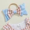 Newborn Girl Outfit, Sleeveless Plaid Patchwork Romper Dress with Bowknot Hairband Summer Clothes