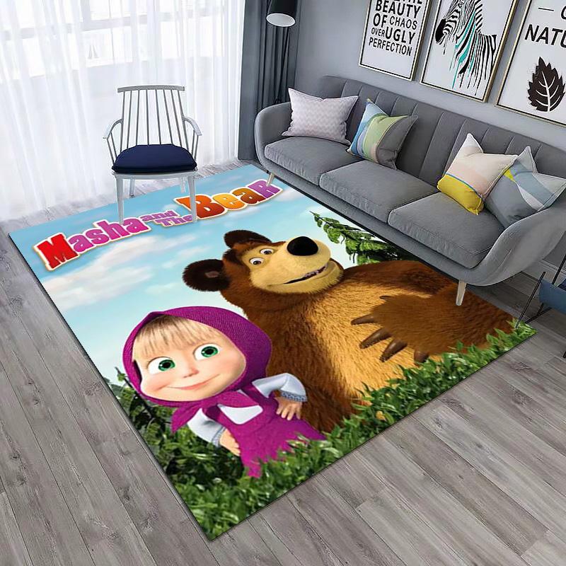 Russian animation Masha and the Bear Fairy Tale Cartoon Carpet Soft Home Living Room Bedroom Door Mat Outdoor Picnic Ground Mat rug T4