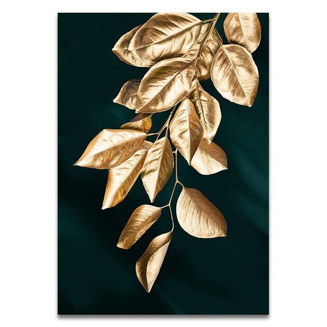 Abstract Leaves Posters Geometric Figure Golden Plant Canvas Painting Nordic BedRoom Interior Wall Art Pictures Home Decor