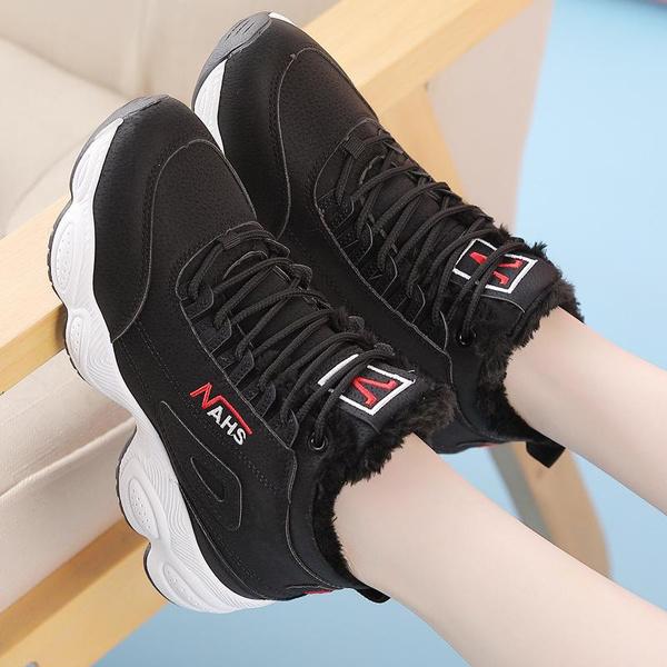Womens Winter Plush Velvet Warm Cotton Shoes Winter Warm Cotton Boots High Top Sneakers Ladies Chunky Casual Wedge Sneakers Platform Fur Boots