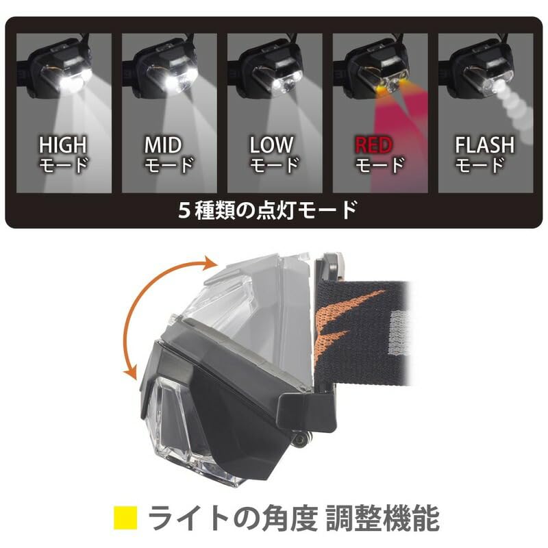 OHM Electric LED Lead 550 White Red White Disaster Outdoor Headlight, Warrior, Lumens, Dimmable, LED, Steady, Flashing, IPX4, Splash-Resistant,