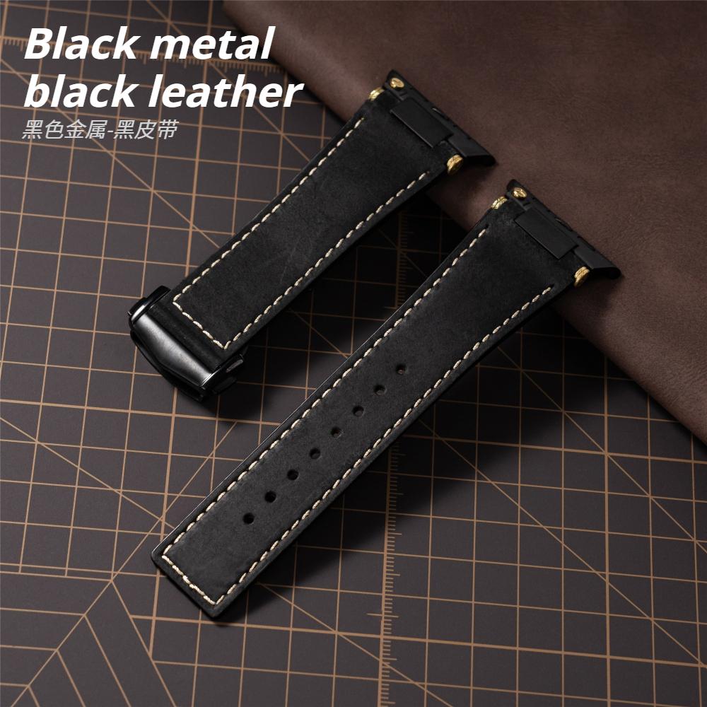 Leather Strap for Apple Watch Ultra 4 3 2 49mm Series 11 10 46mm Business Men Band for iWatch 9 8 7 45mm 6 5 4 Se 3 44mm Bracelet