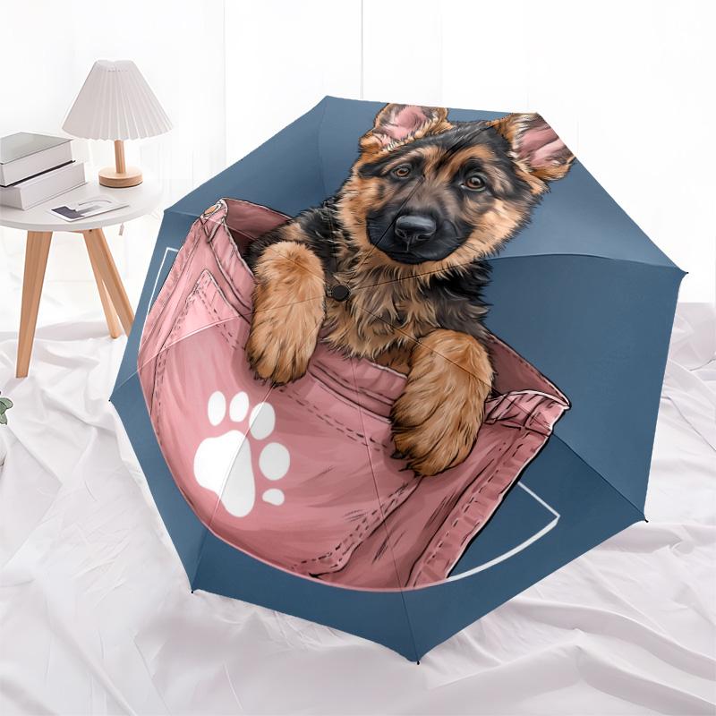 Motif adorables chiots, parapluie à pliage automatique, design portable et pliable, 8 baleines, un cadeau de Noël ou d'anniversaire.