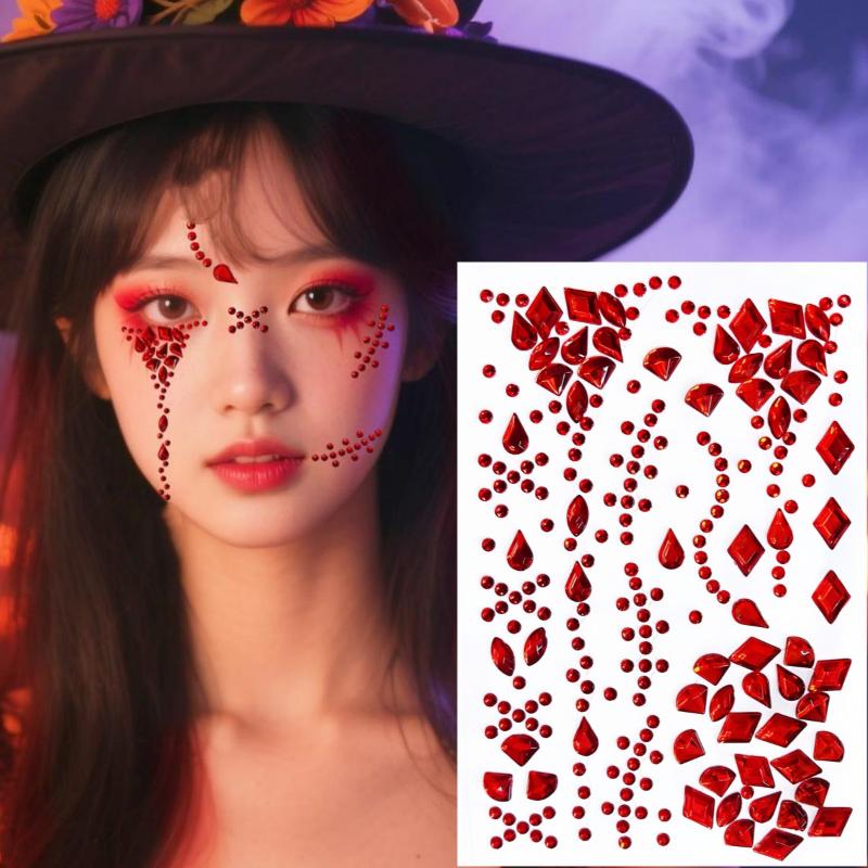 

1 Sheet Halloween Cross Bat Diamond Face Sticker Eye Makeup Stage Makeup Face Sticker Diamond Tear Diamond Nail Art Jewelry червоний