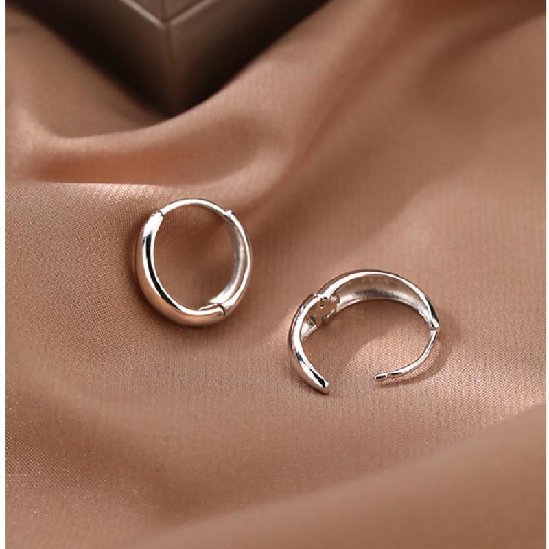 Sterling Silver Polished Circle Hoop Earrings: Minimalist High-End Round Ear Cuffs for Women
