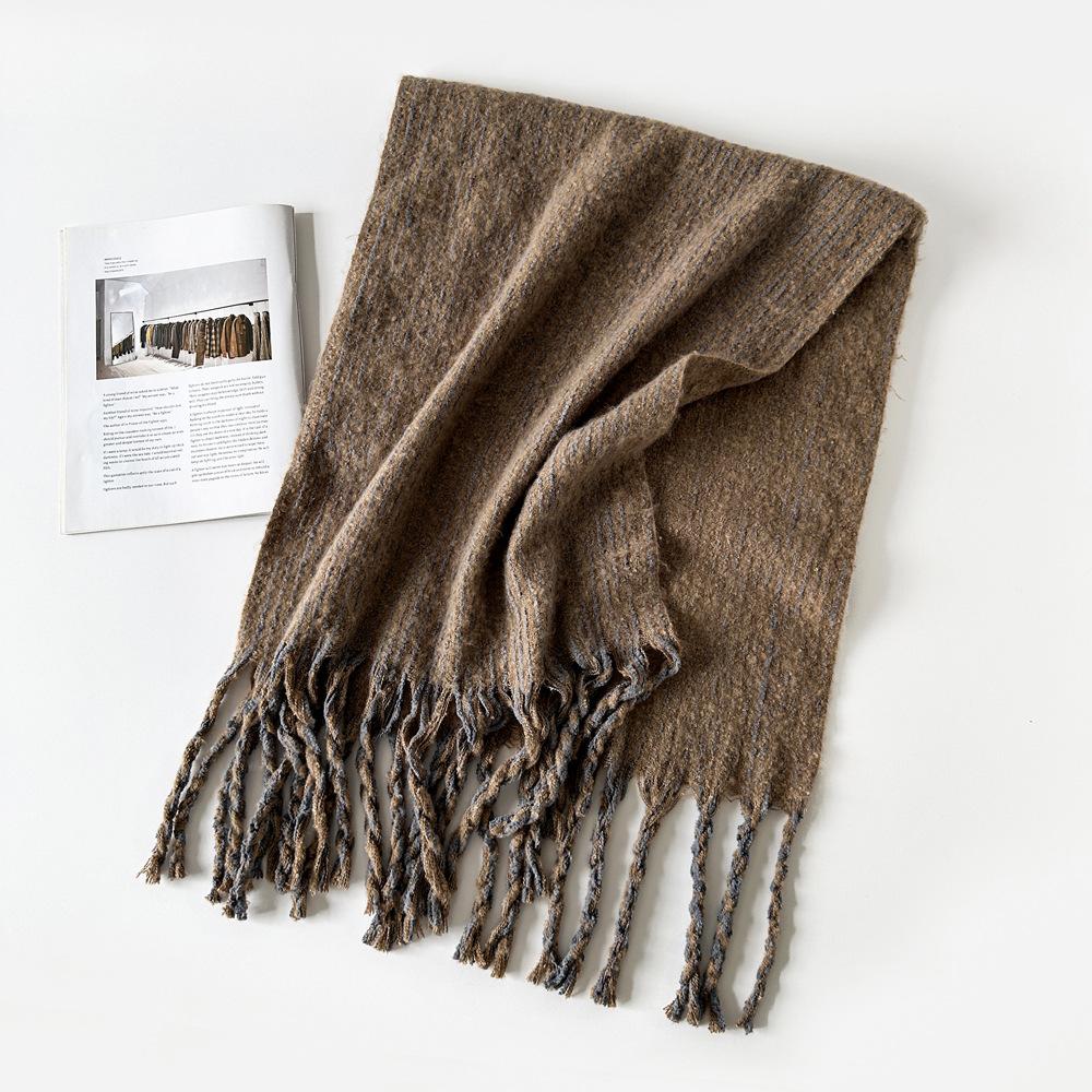 High-End Soft Loose Beard Knitted Scarf For Women In Winter With Wool Korean Style Solid Color Atmosphere Warm Scarf Shawl