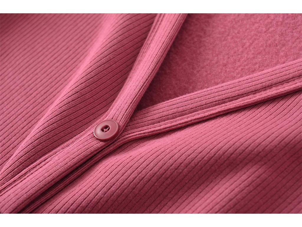 Women's Slim-Fit Brushed V-Neck Long-Sleeved Dress with Waist-Cinching, Mid-Length Skirt.