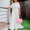 Summer new women's clothing sexy off-the-shoulder chest pleated party dress