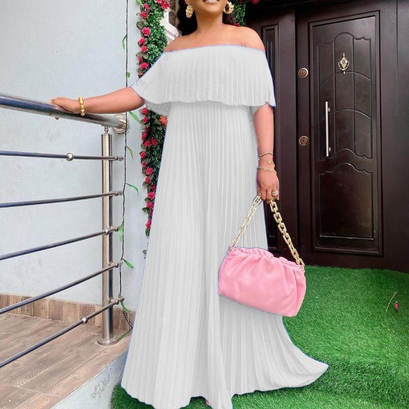 Summer new women's clothing sexy off-the-shoulder chest pleated party dress