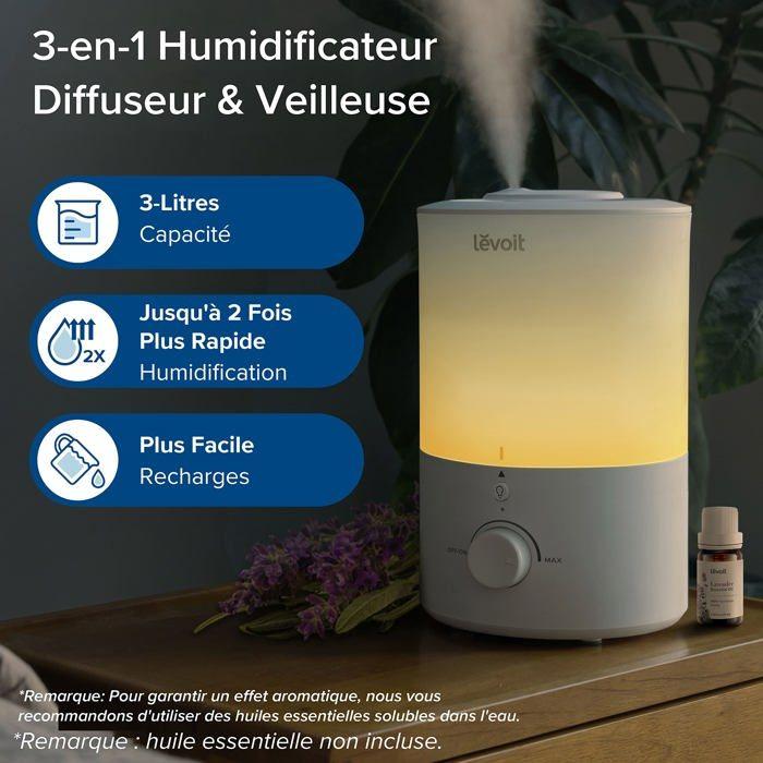 Humidificateur - LEVOIT - Dual 150 - 3 L - Silencieux 28 dB - Diffuseur D'huiles Essentielles