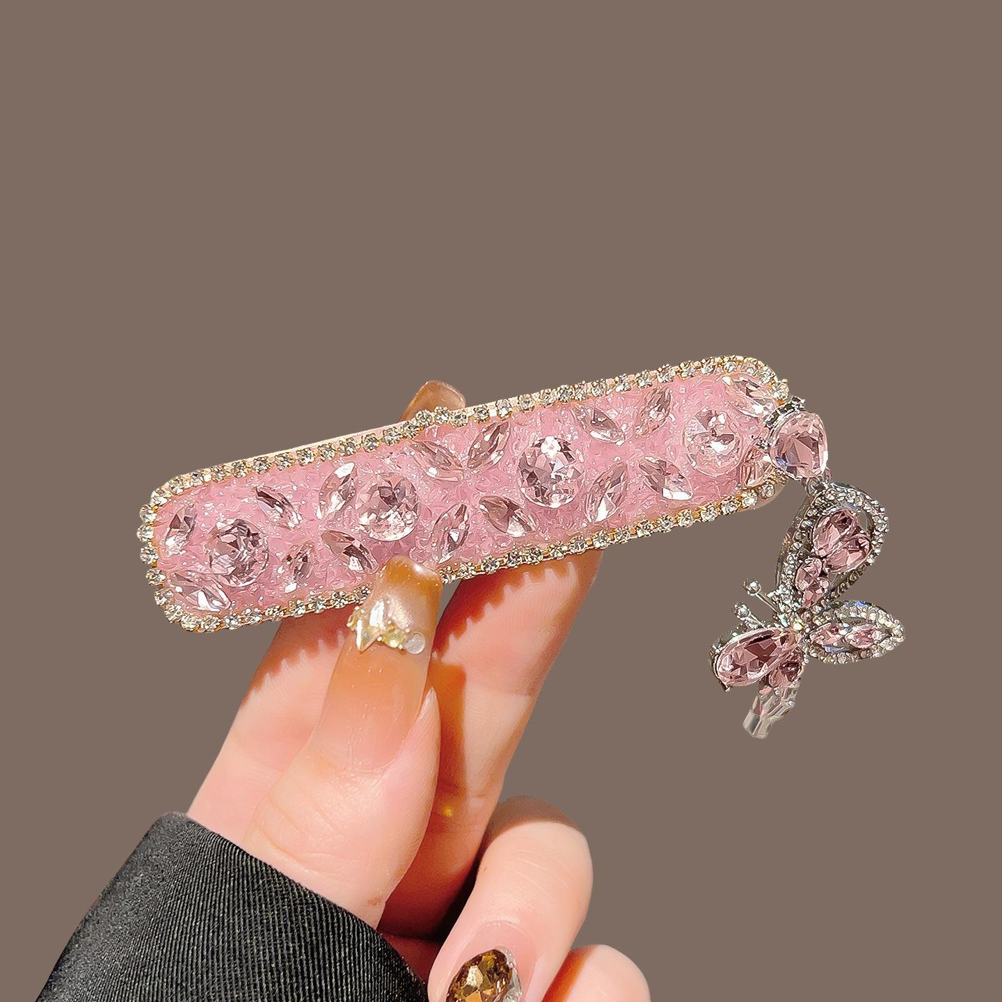Rhinestone Hair Clip Comfortable Hair Clip Crystal Butterfly Tassel Clip Elegant Women Hair Accessory For Banquet Gifts Daily розовый