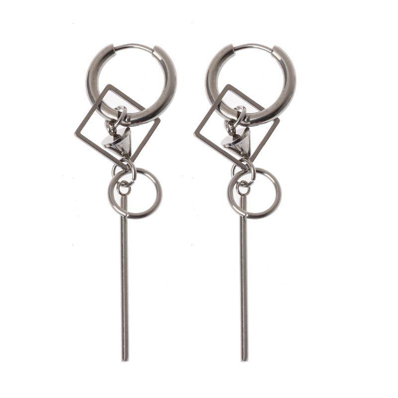 A52E Korean KPOP Stainless Steel Earrings Punk Long Tassel Pendant Earrings