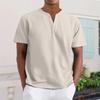 Men's Casual V-Neck Short-Sleeve Shirt - Cotton Solid Color, Breathable Button-Up Top