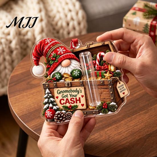 Decorative Money Hiding Ornament Gnome Christmas Cash Holder Ornament, Acrylic Hanging Pendant for Creative Gift Reveal Box Holiday Tree Decoration,