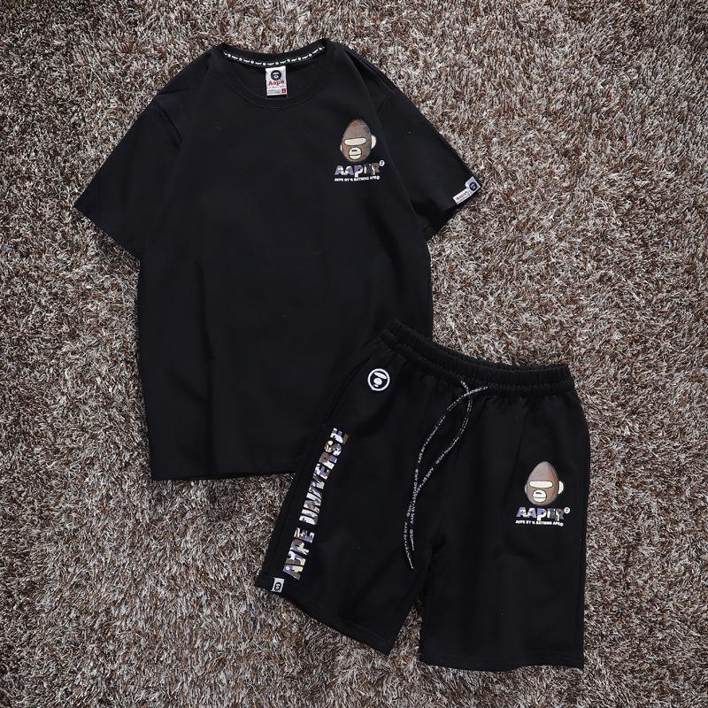 Ape Head Men's & Women's Trendy 2-Piece Set: Loose Fit Five-Point Shorts & Short-Sleeve T-Shirt