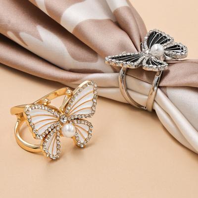 Durable Scarf Clasp Hollow-out Butterfly Ring, Rhinestone Faux Pearl Holder, Stylish Jewelry Elegant Sparkling Slide for Women Neckerchiefs