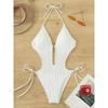 Sexy Halter V Neck Wrinkled Female Swimwear One Piece Swimsuit Women Backless Monokini High Leg Cut Bathing Suit Swim Beach Wear