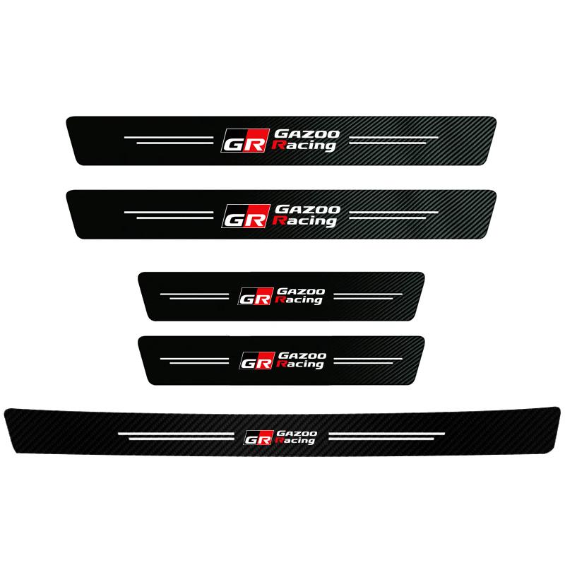 Car Door Sill Scuff Plate Decor Carbon Fiber Stickers Tire Valve For Toyota GR Corolla Yaris Aygo Prius RAV4 Crown Camry Auris