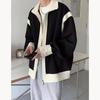 Men's Hong Kong Style Color Block Knit Jacket - Double Zipper, Loose Fit, Trendy Autumn/Winter Casual Coat