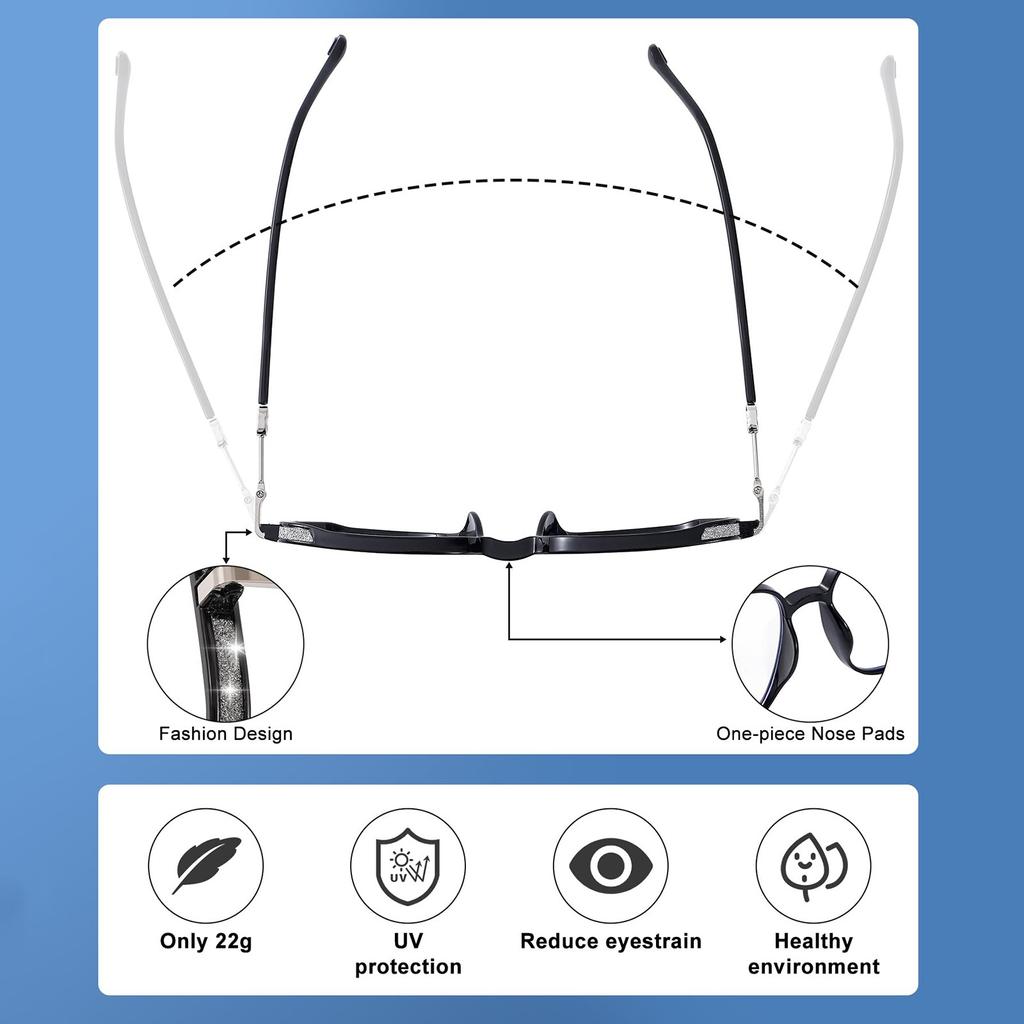 Large Frame Blue Light Blocking Glasses for Prescription Use Lightweight Durable Frame with Clear Lenses Suitable for Extended Screen Time Protection