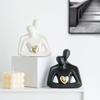 Ceramic Couple Figurine Creative Heart-shaped Human Sculpture Black and White Decorative Figure Room and Office Decoration Gift